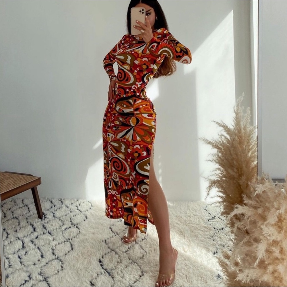 Zara Multi Printed Mini Dress  Long sleeve round neckline - Picture 4 of 12